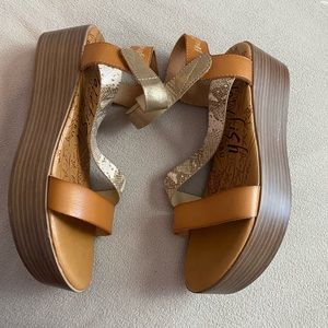 Blowfish tan/snake open toe wedge sandal